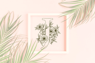 Letter J graphics with floral background
