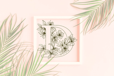 Letter D graphics with floral background