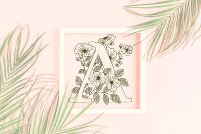 Letter A graphics with floral background