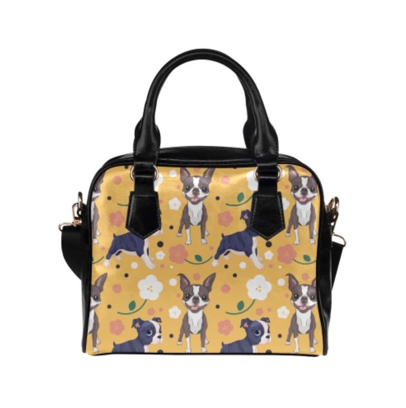Boston Terrier Flower Shoulder Handbag