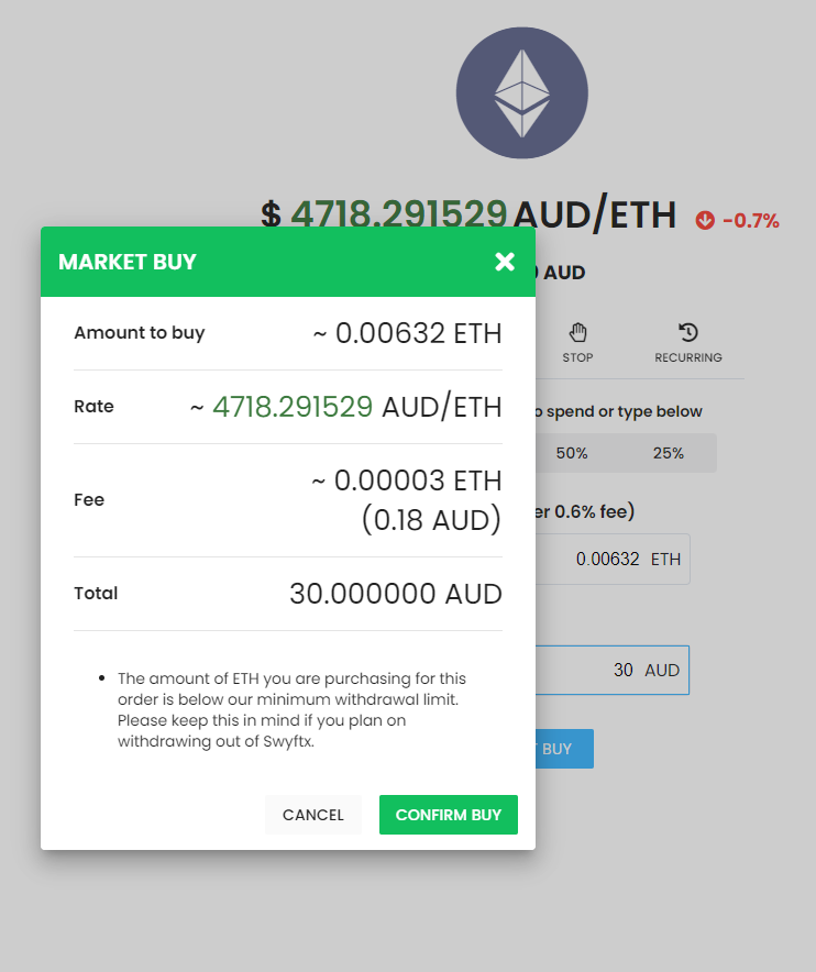 swyftx buy eth confirm