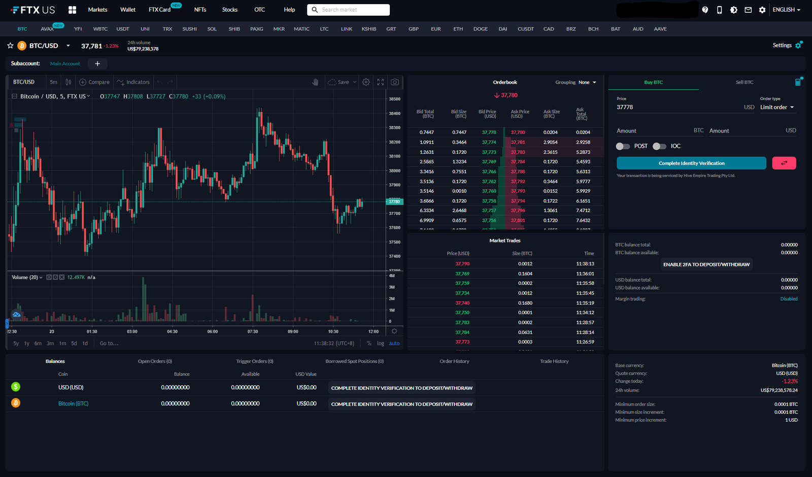 FTX.US trading interface