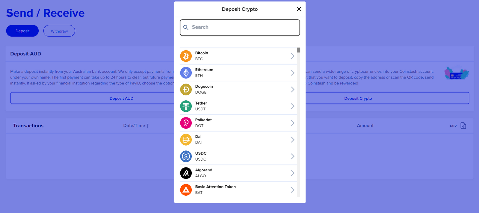 coinstash deposit crypto