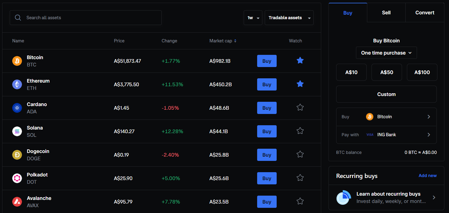 coinbase tradeable assets