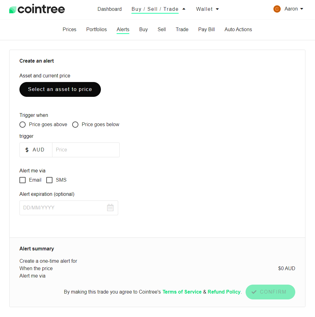 cointree price alerts