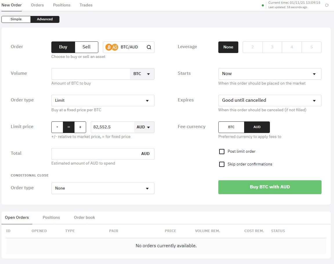 kraken advanced buy