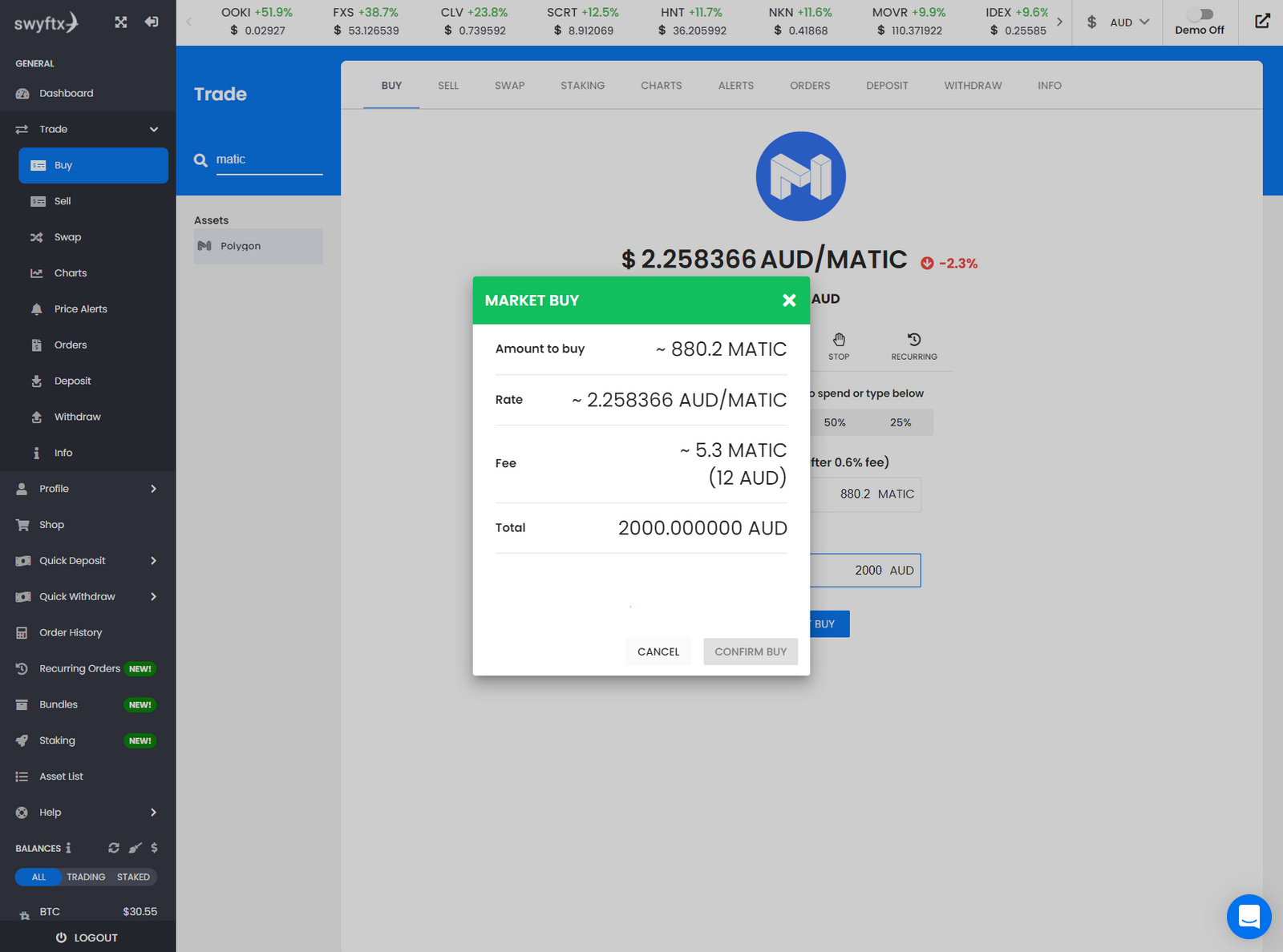 confirm matic buy