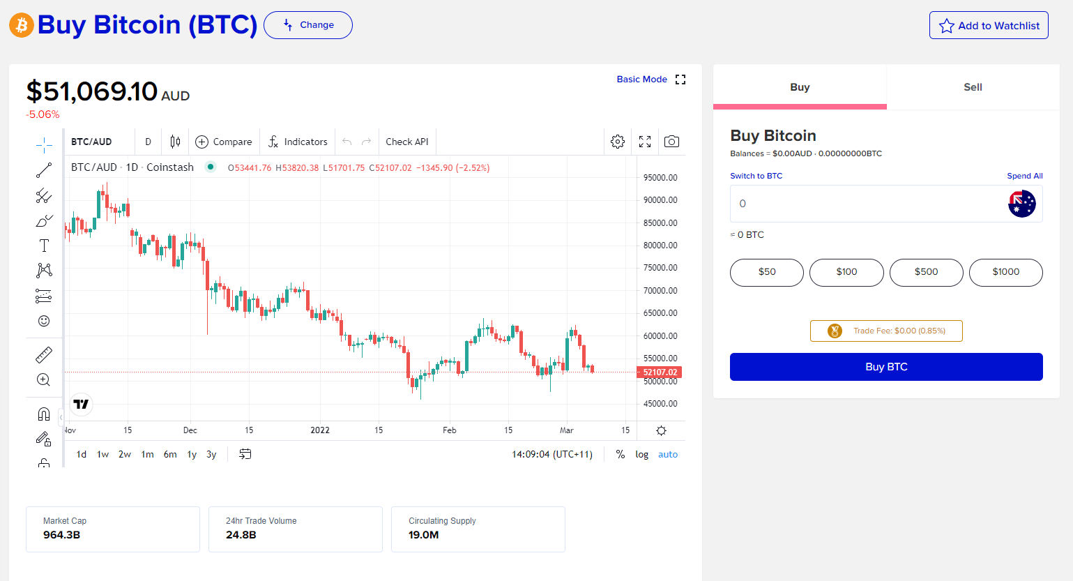 coinstash advanced trading interface