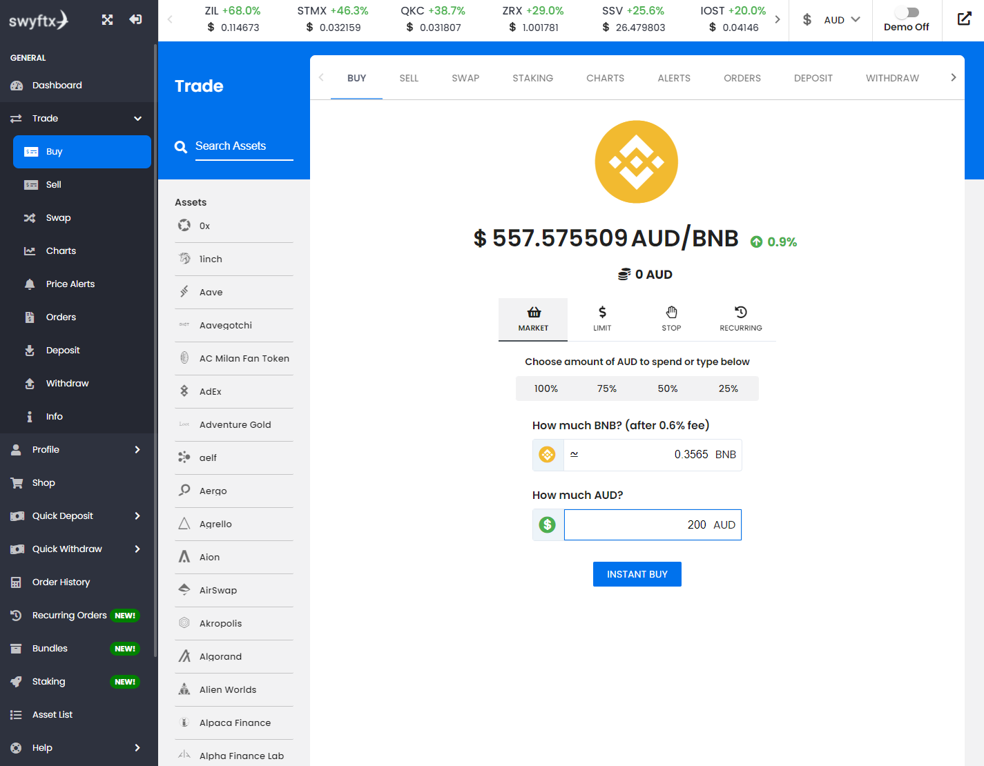 swyftx buy binance coin