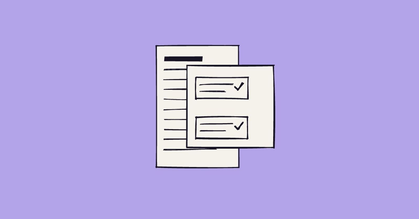 Illustration: a long ruled page with a paper card laid across it, two windows cut in the card each showing a few lines and a tick