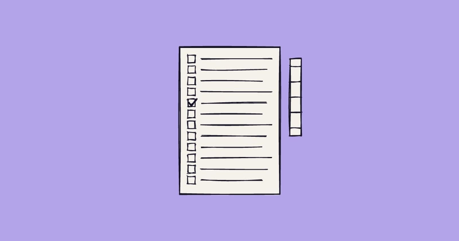 Illustration: a long ruled sheet of identical answer rows with one ticked, and a five-rung scale beside it