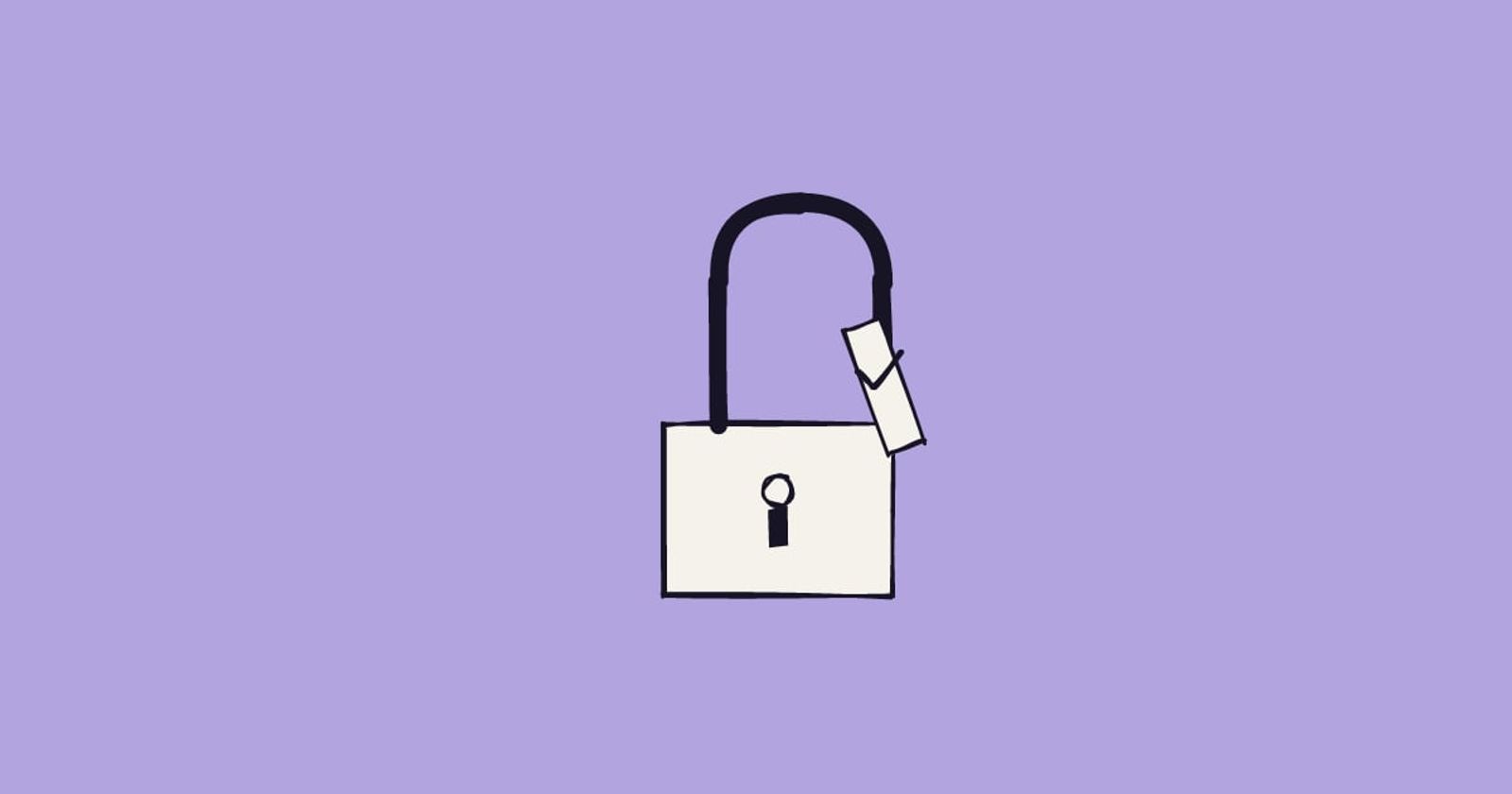 Illustration: a padlock with the shackle open and a compliance seal, ticked, stuck across the gap anyway.