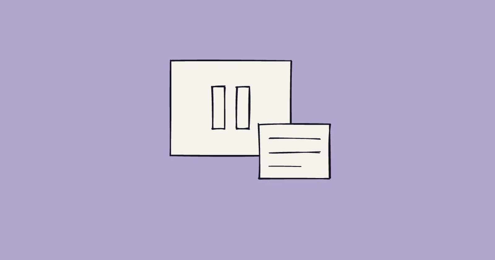 Illustration: a video call frozen on a pause sign, with a small hidden panel of text stuck to its edge