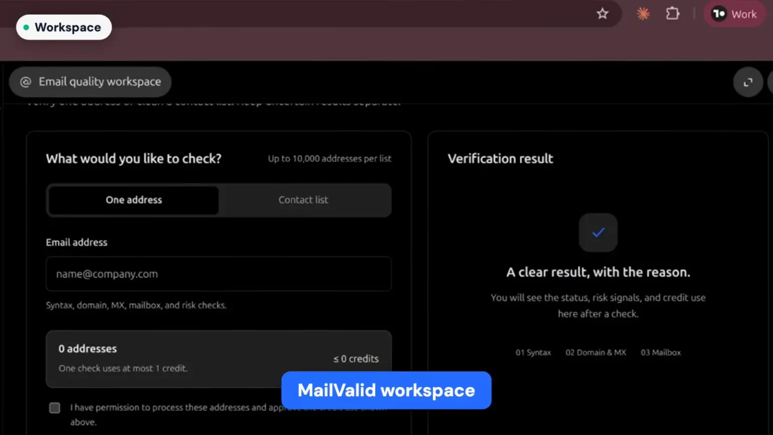 MailValid email quality workspace inside ChatGPT