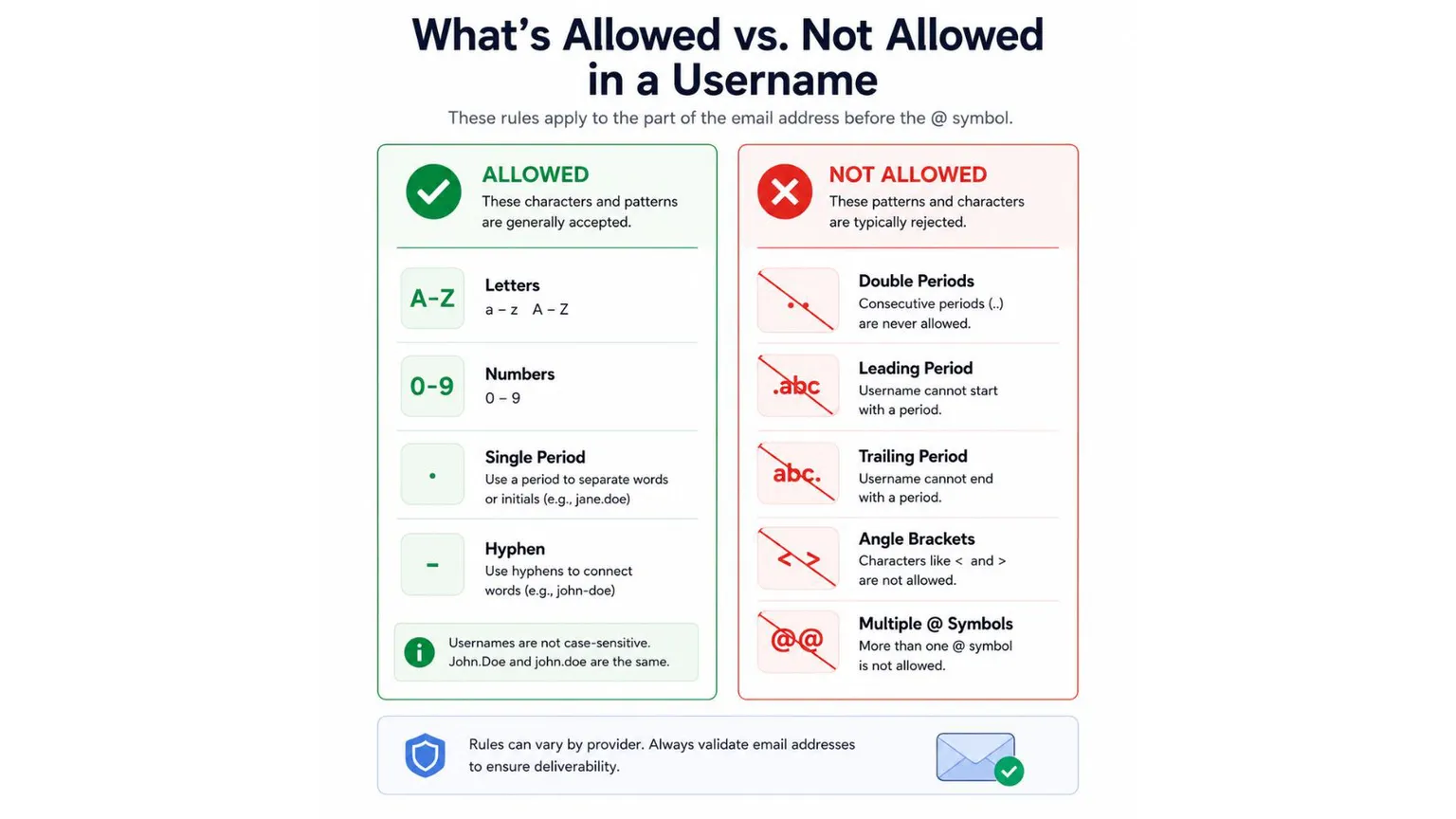 Syntax rules for the standard email format