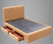  The high headboard and matching footboard showcase a clean, vertical channel stripe tufting design.