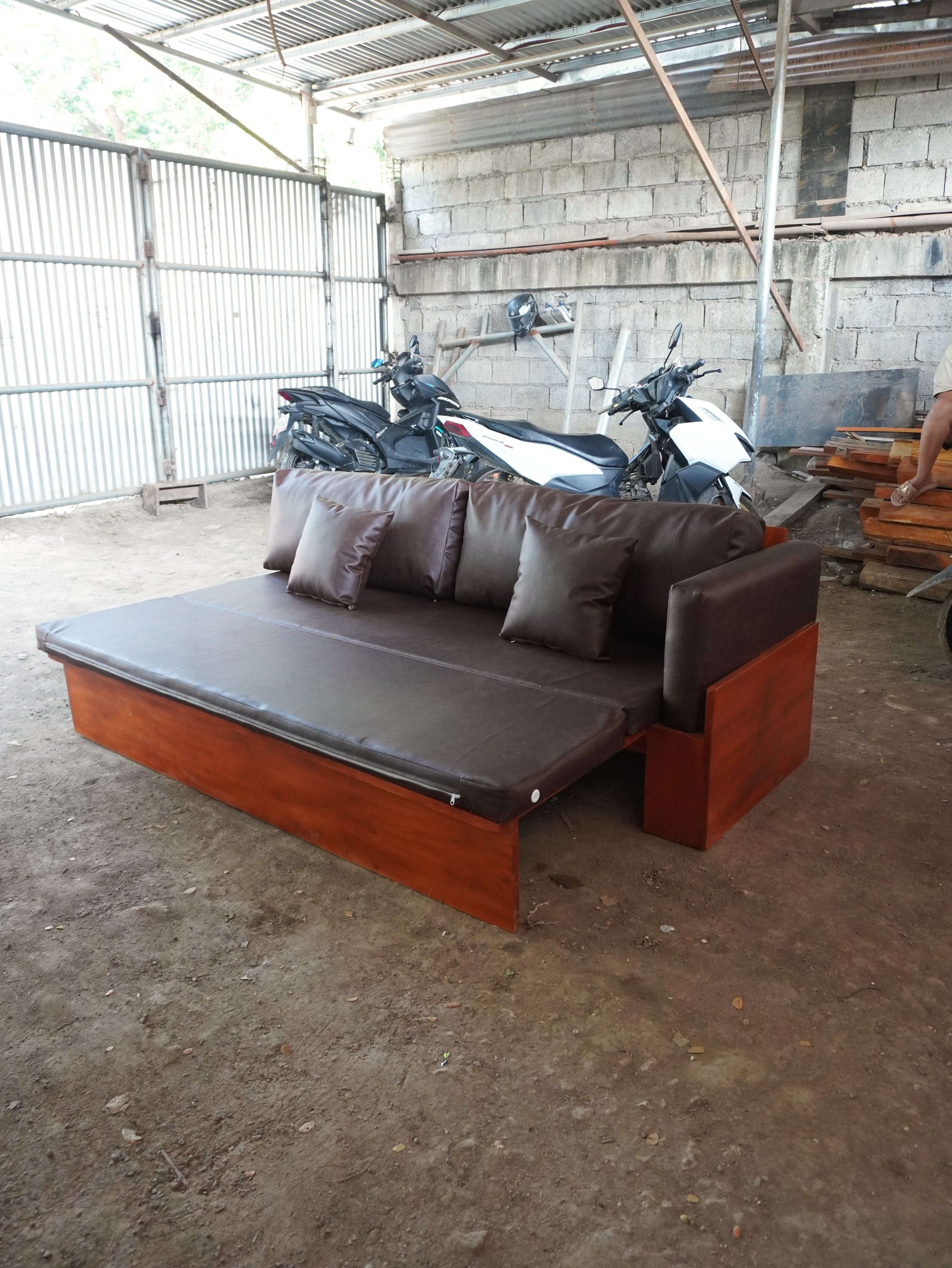 Brown Leatherette Sofa Bed