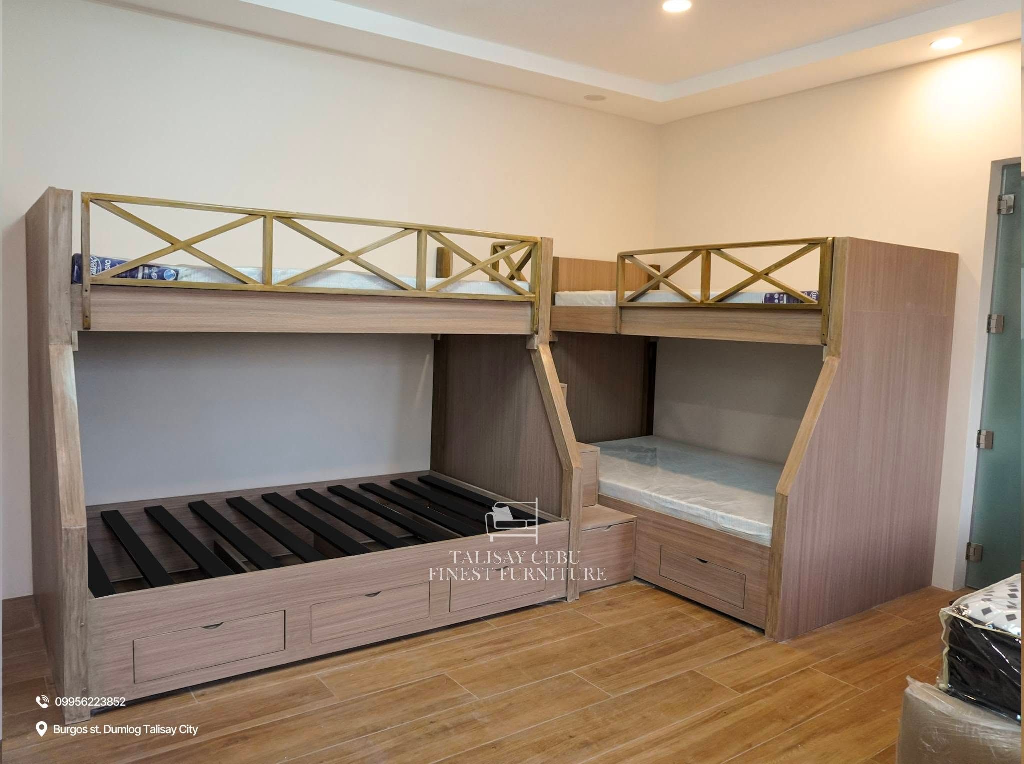 Queen bed frame in dark walnut, in a Talisay home