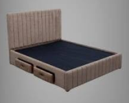 Two matching under-bed storage drawers are pulled out from the side of the base, showcasing their functionality.