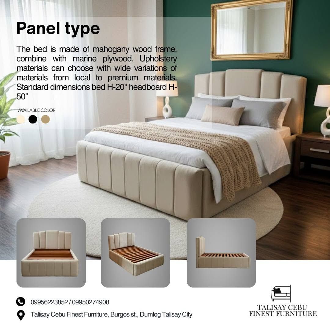 A mahogany wood and marine plywood frame upholstered in a light beige or cream fabric.
