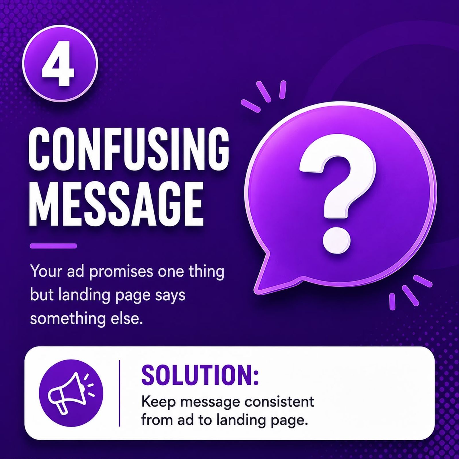 Confusing message between ad and landing page — solution: keep messaging consistent