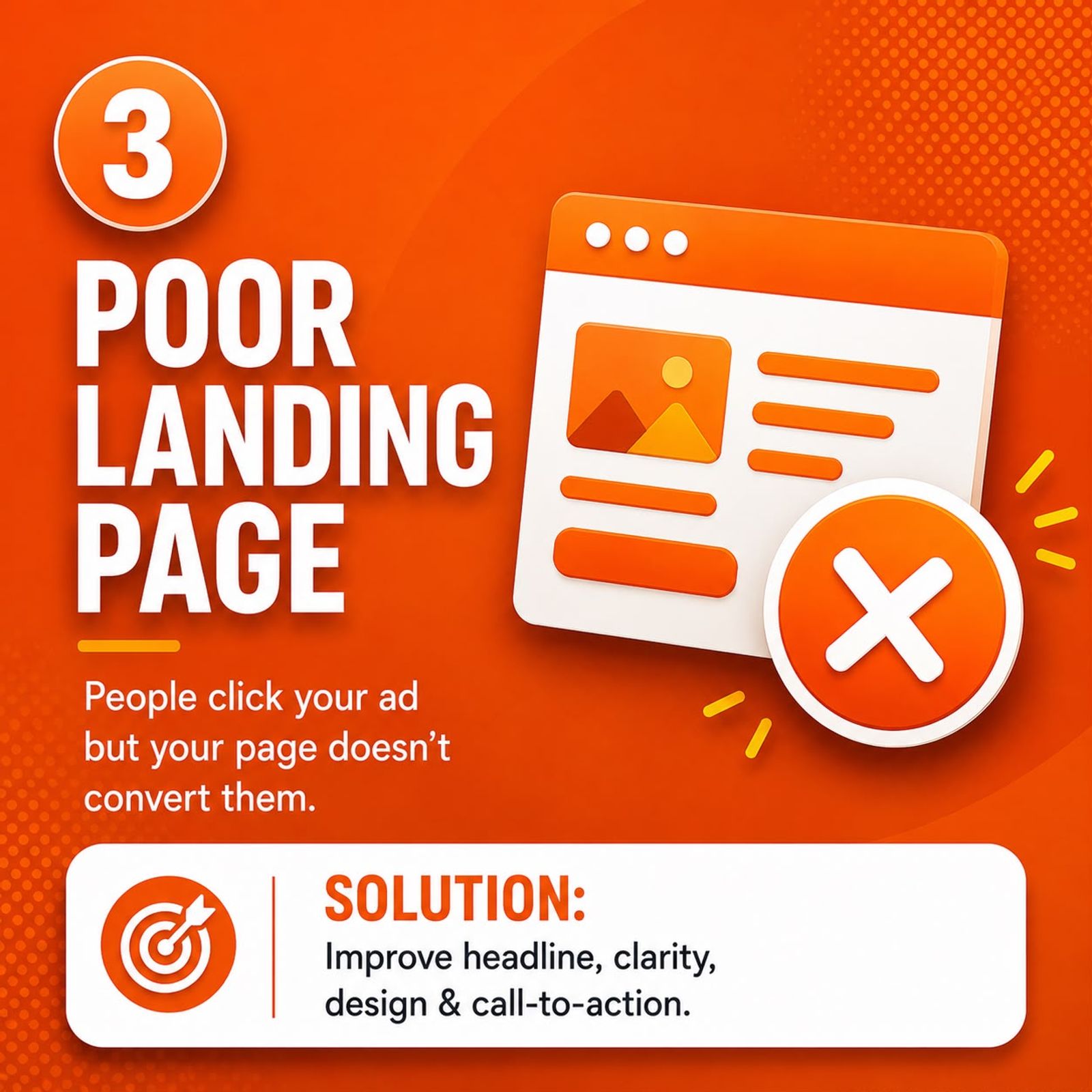 Poor landing page design — solution: improve headline, clarity and call to action