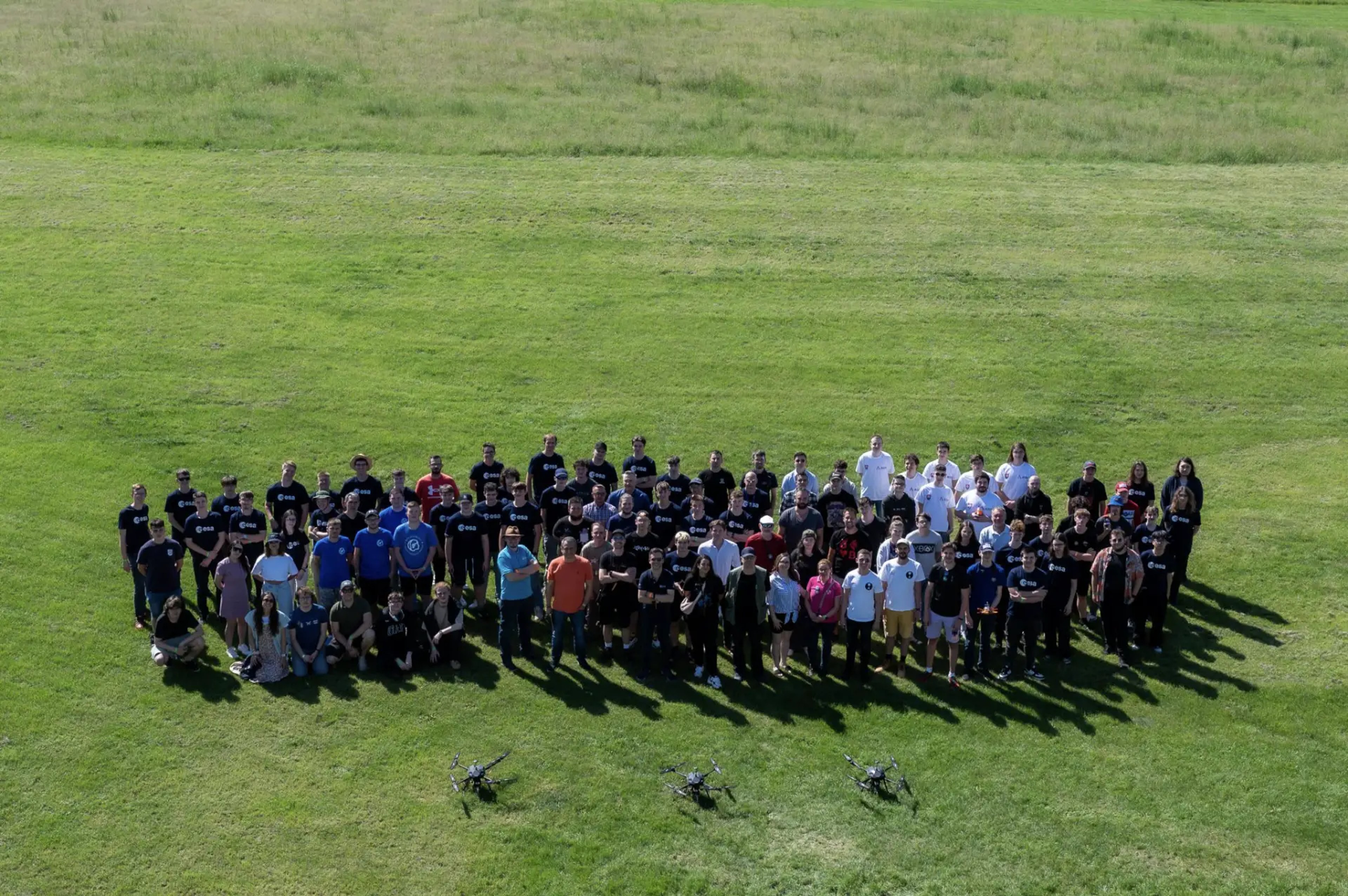 Drone view capturing all participants of the CanSat competition in Slovakia.