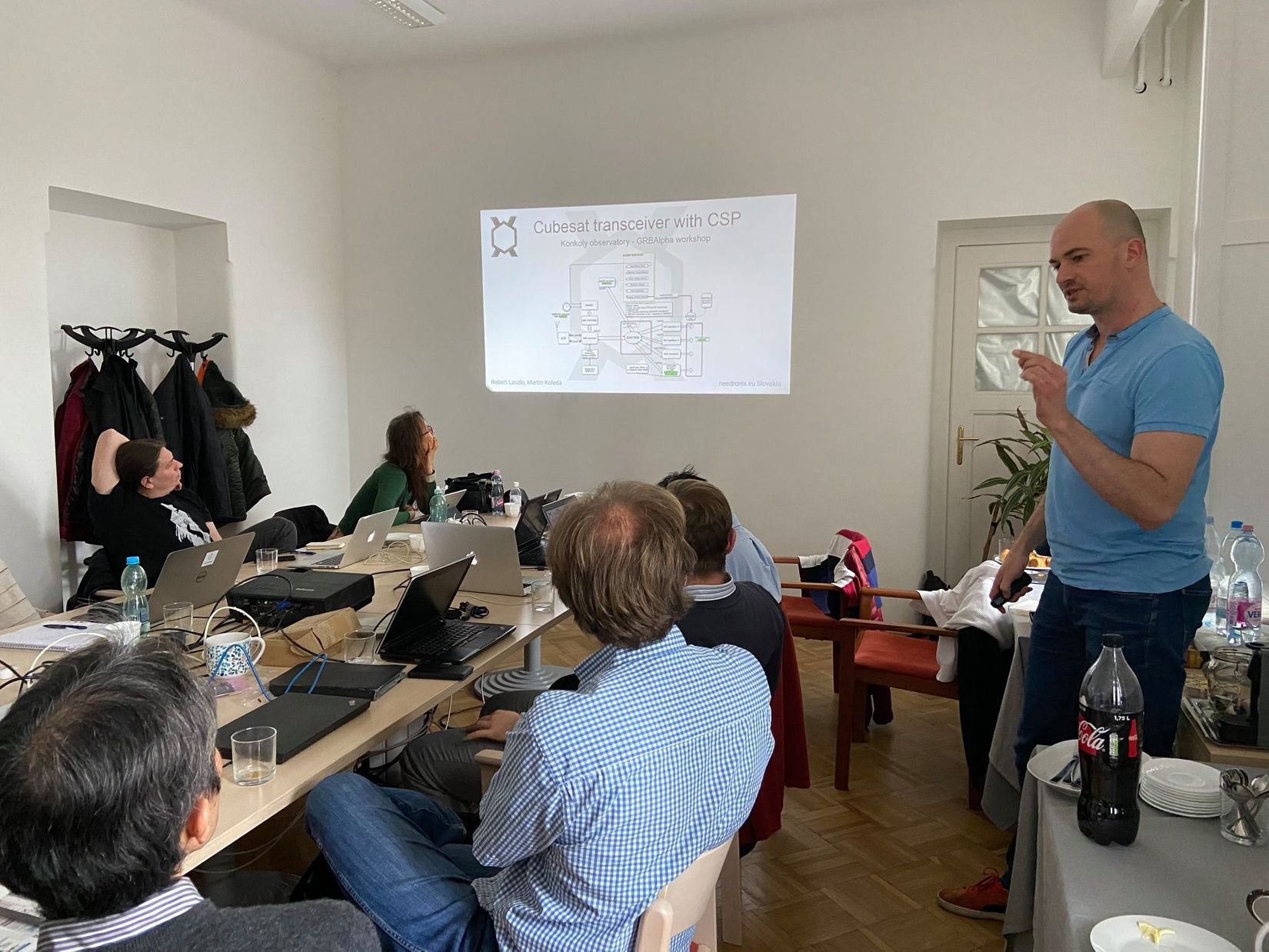 Martin Koleda presenting internal communication protocol of the satellite.