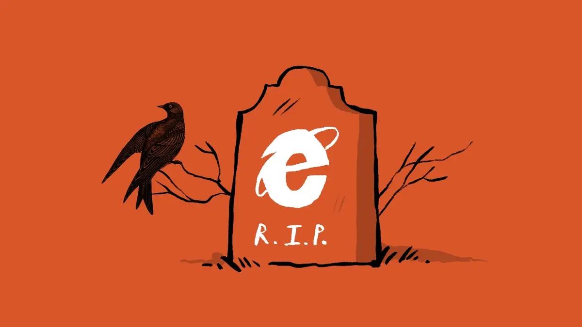 Gravestone with Internet Explorer logo and R.I.P. inscription