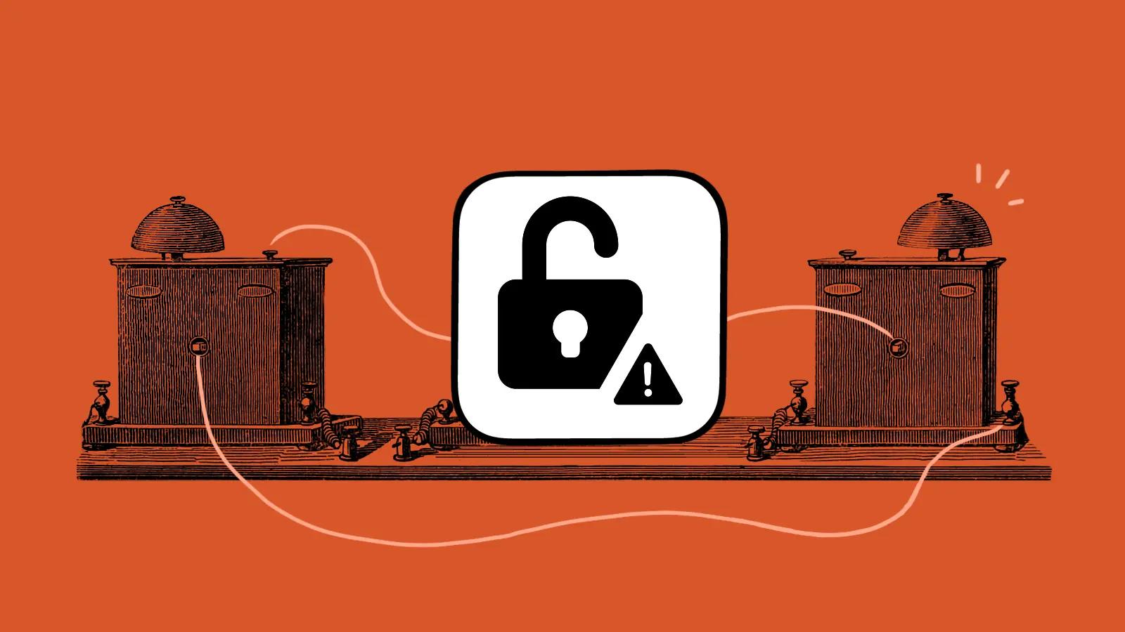 Illustration of unlocked padlock with security warning symbol