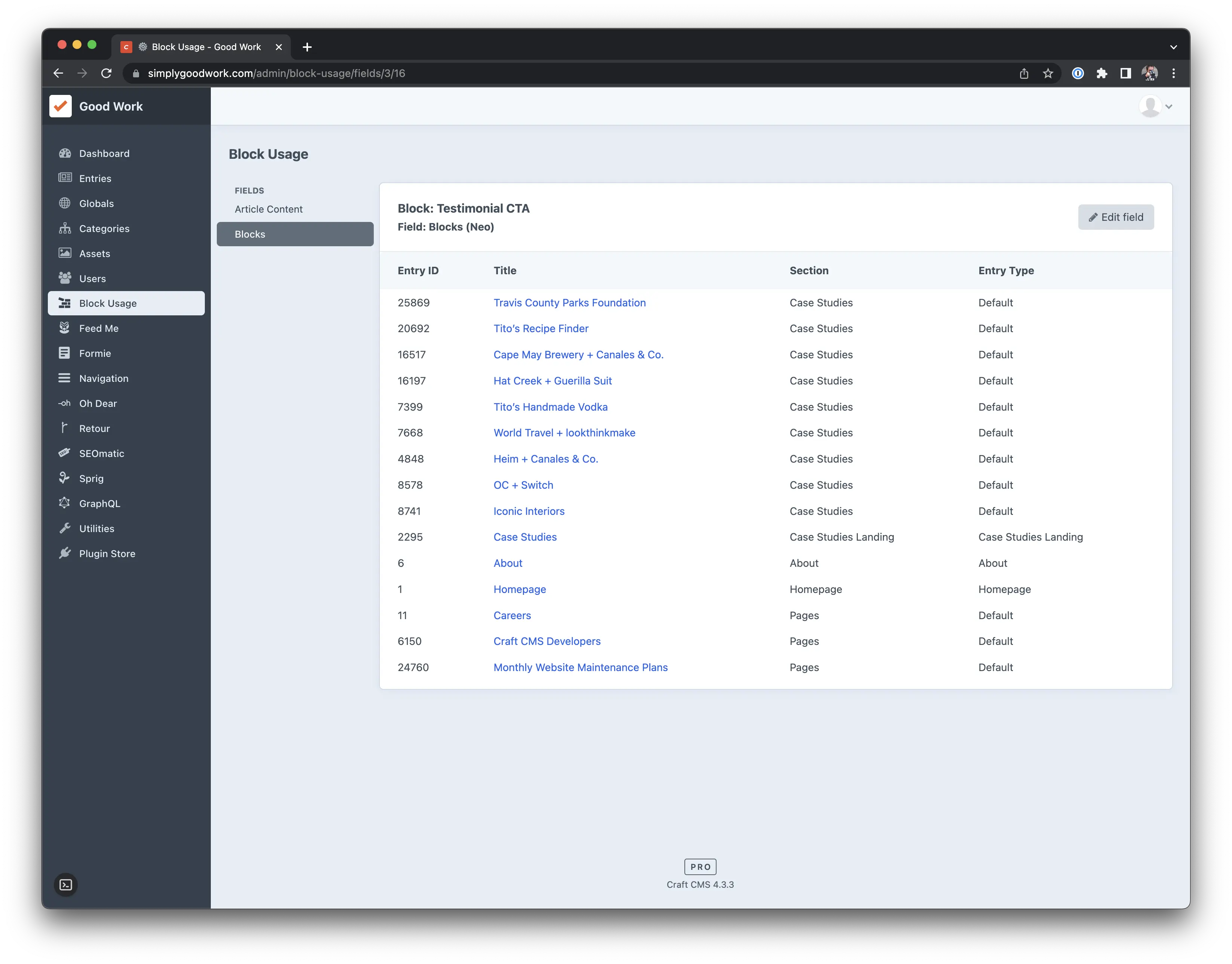 Screenshot of Block Usage in action on the simplygoodwork.com site