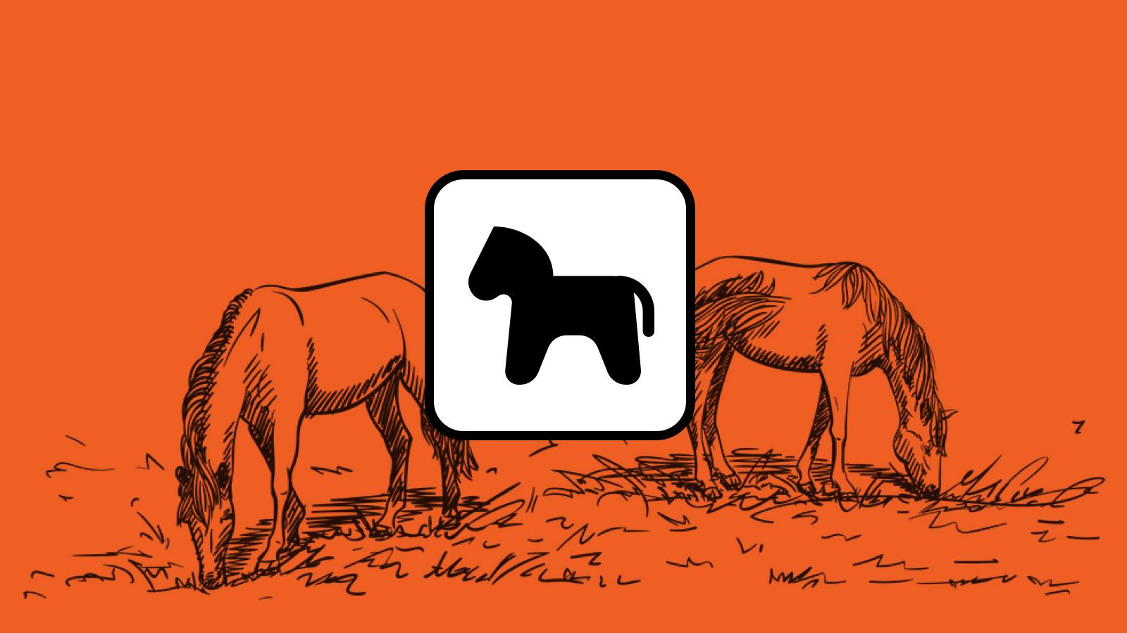 Illustration of pony icon with grazing horses