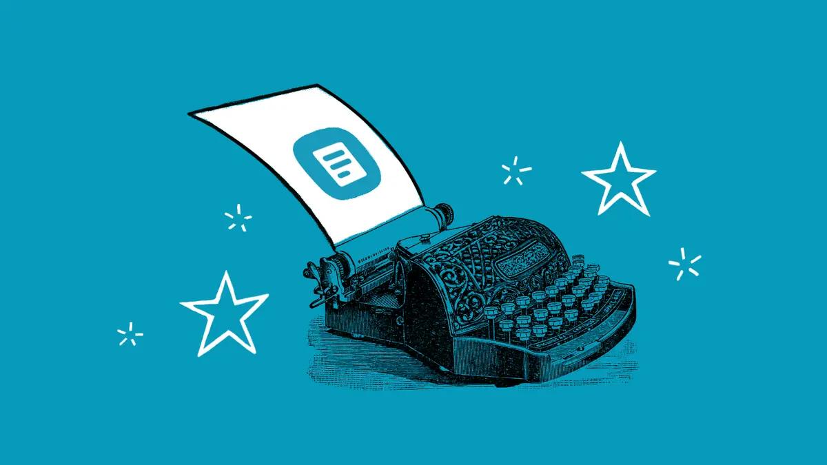 An illustration of a typewriter with stars around it