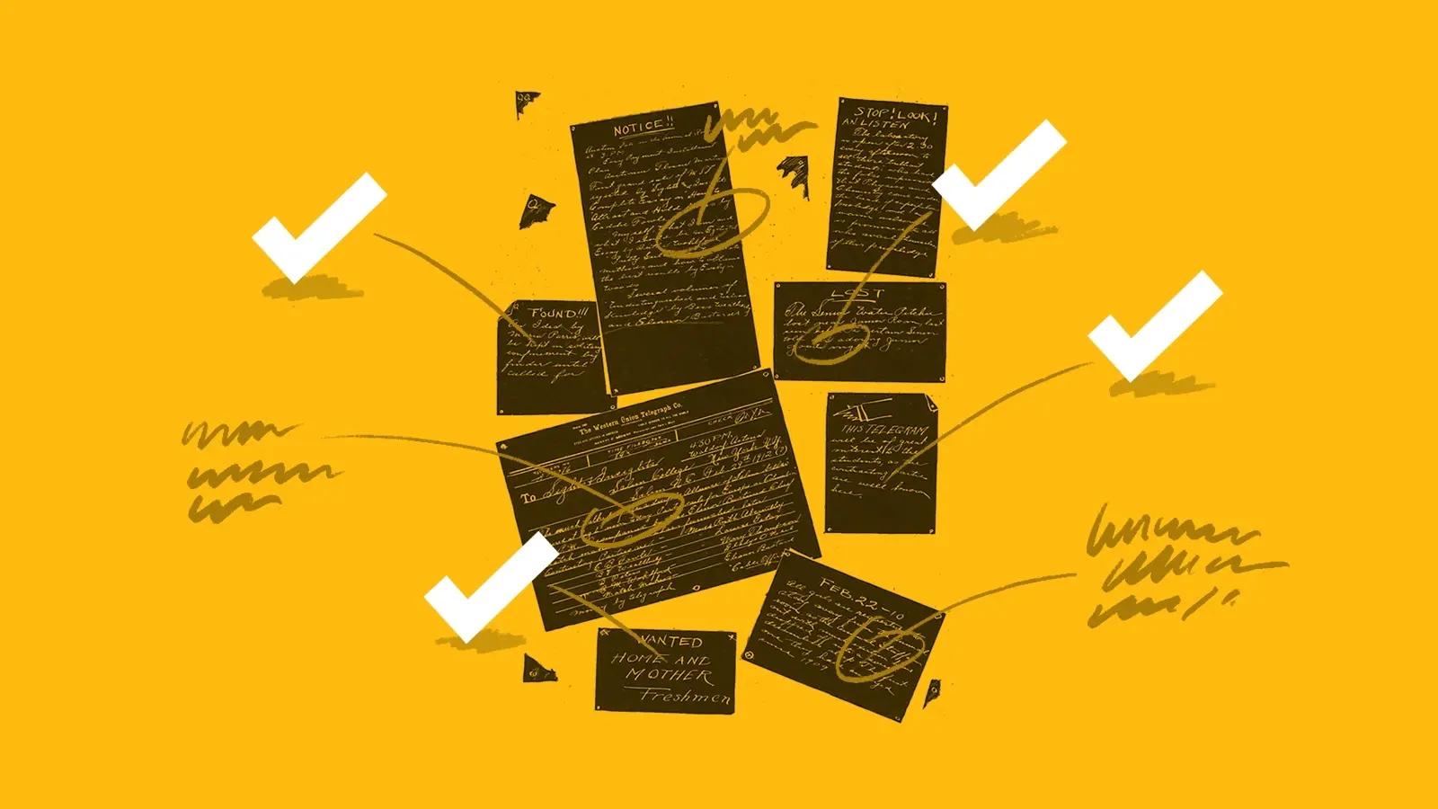 Quality assurance checklist with checkmarks and notes