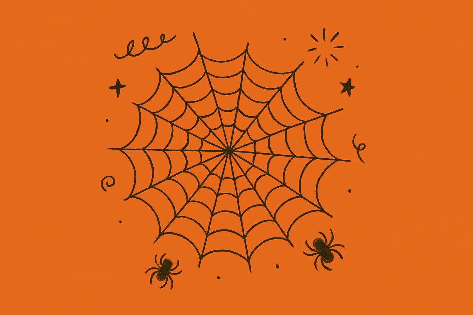 Hand drawn Illustration of a spiders web with 2 spiders on the edge