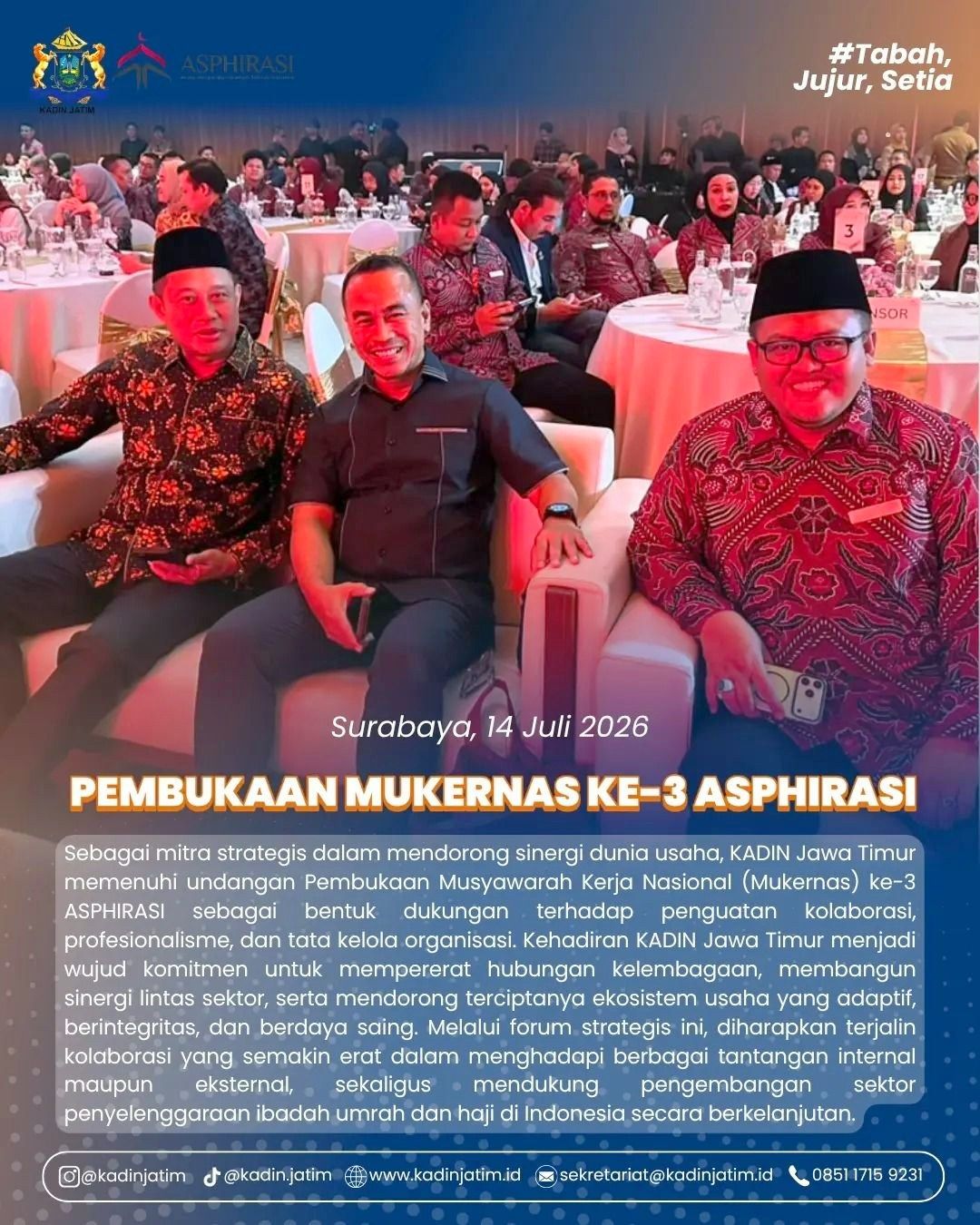 KADIN Provinsi Jawa Timur Hadiri Pembukaan Mukernas ke-3 Asphirasi di Batu, Malang