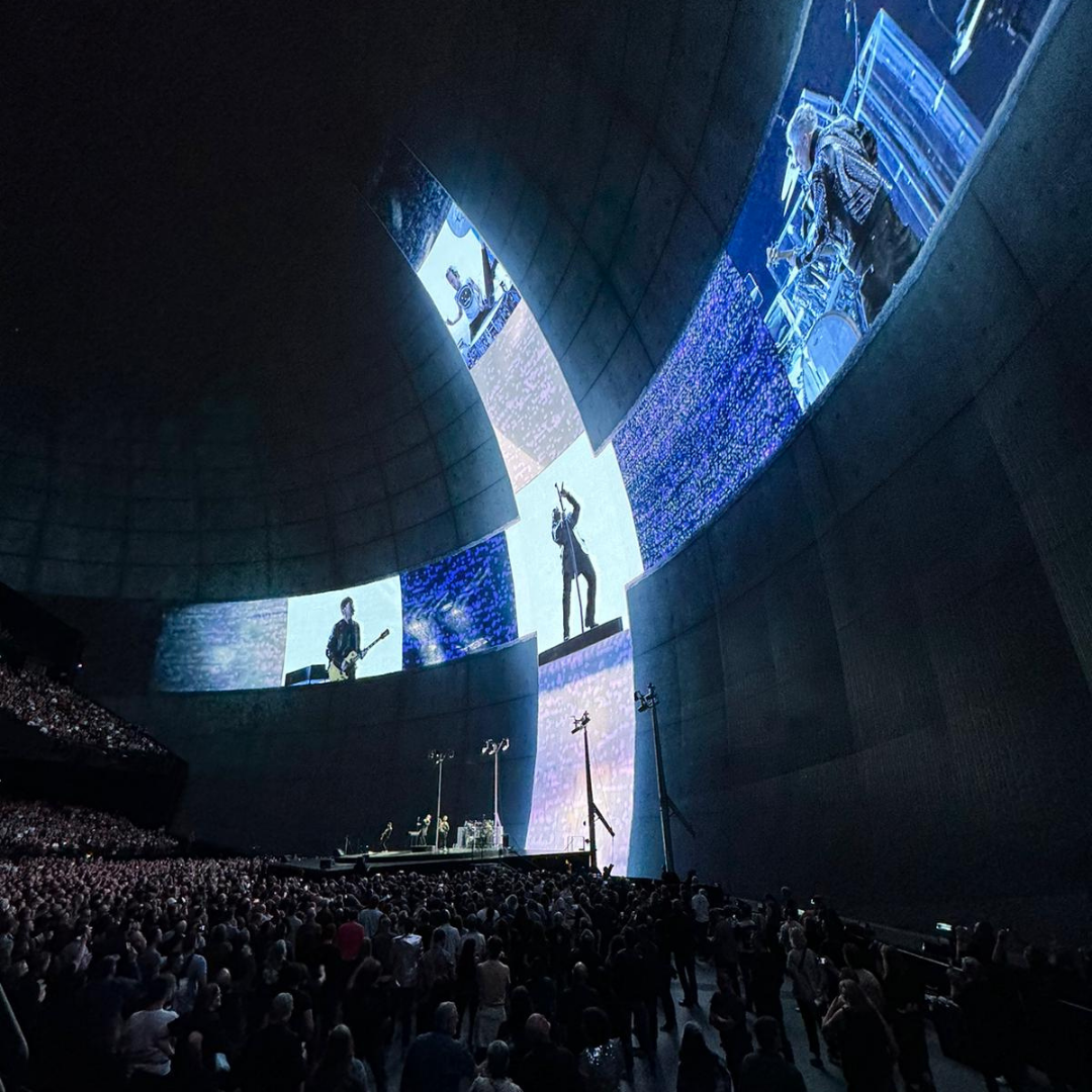 Opening of the U2Dome in Las Vegas, with giant screens capturing the live performance and greatly magnifying the artists