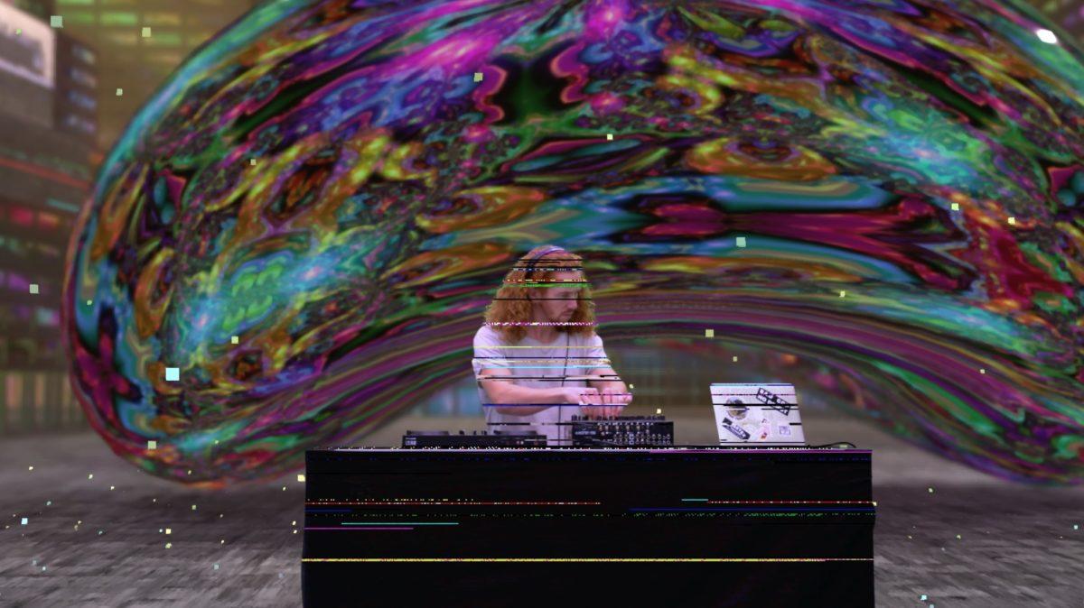 A DJ plays a set in a virtual environment.