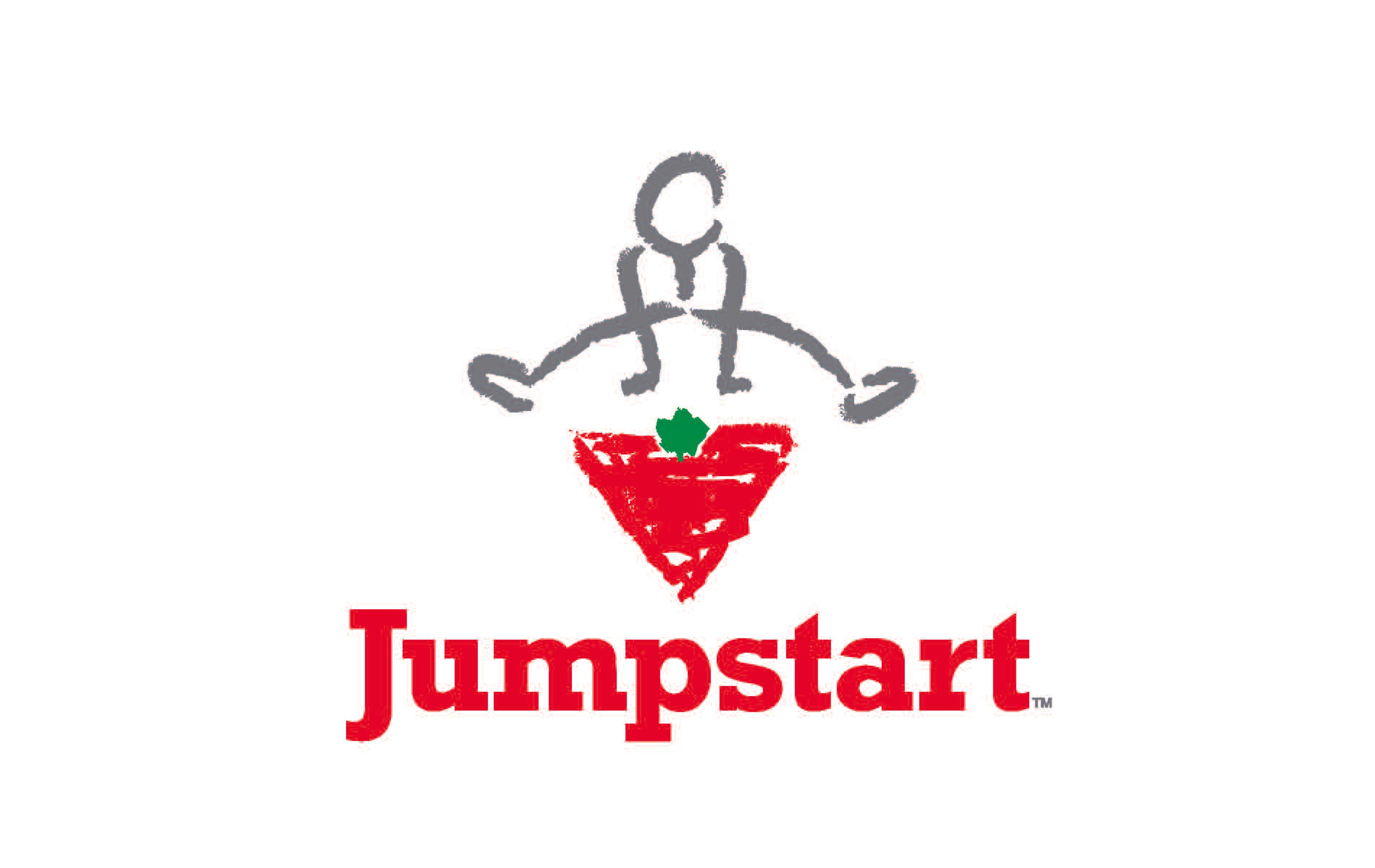 jumpstart logo - an image of a stick man jumping over a red triangle