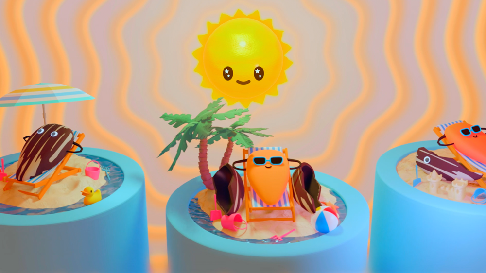 An illustration of 3 sunflower seeds with sunglasses and smiles lay on beach chairs in the sun as the sun tans them and makes their shells fall off