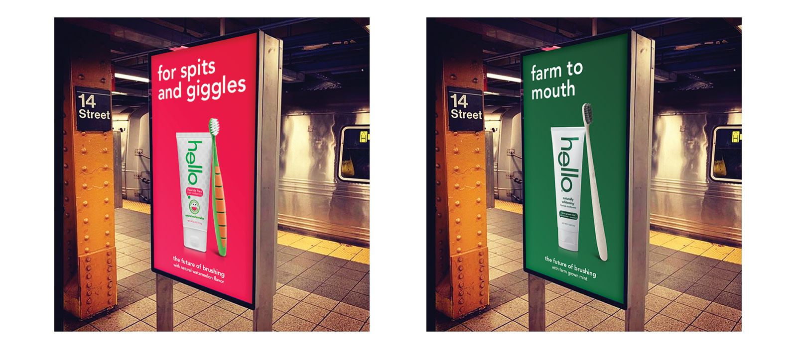 advertisements for hello in new york city subway