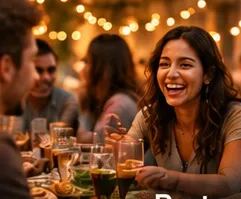 Friends sharing food at a restaurant