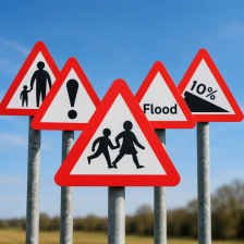 Group of triangular warning signs