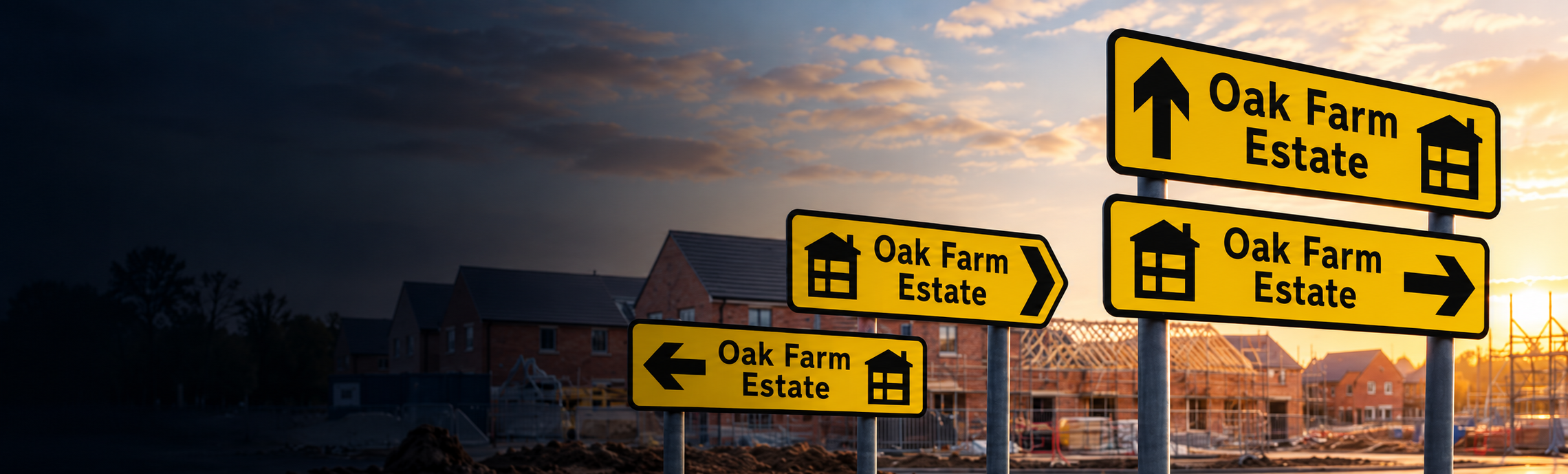 A selection of new build directional signs