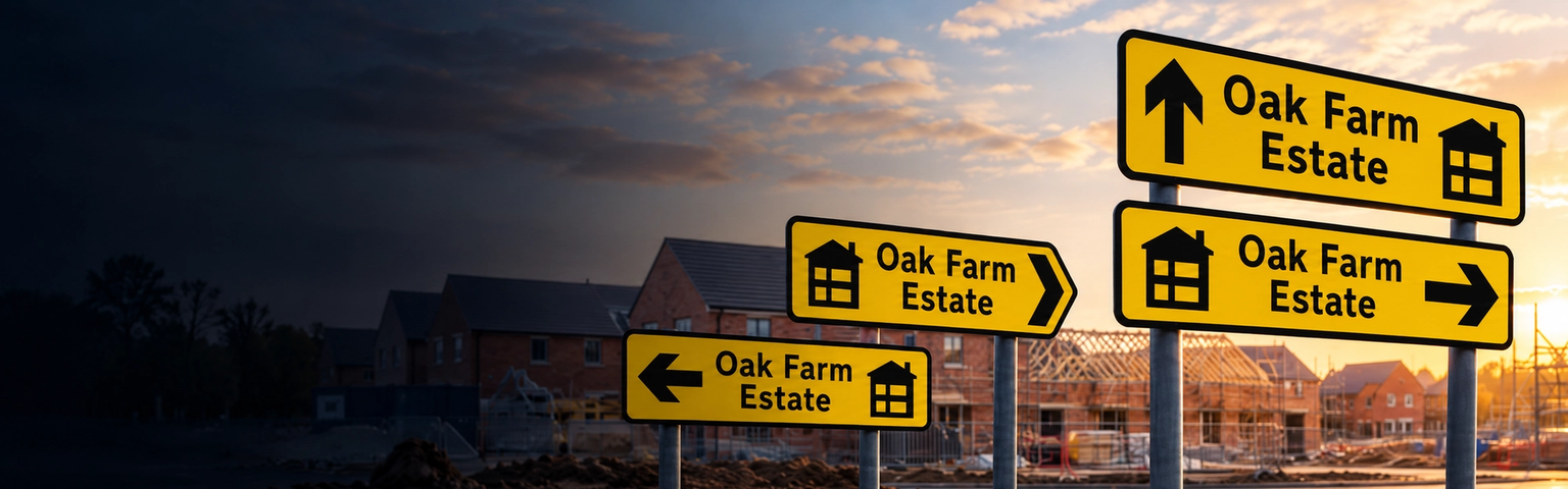 A selection of new build directional signs