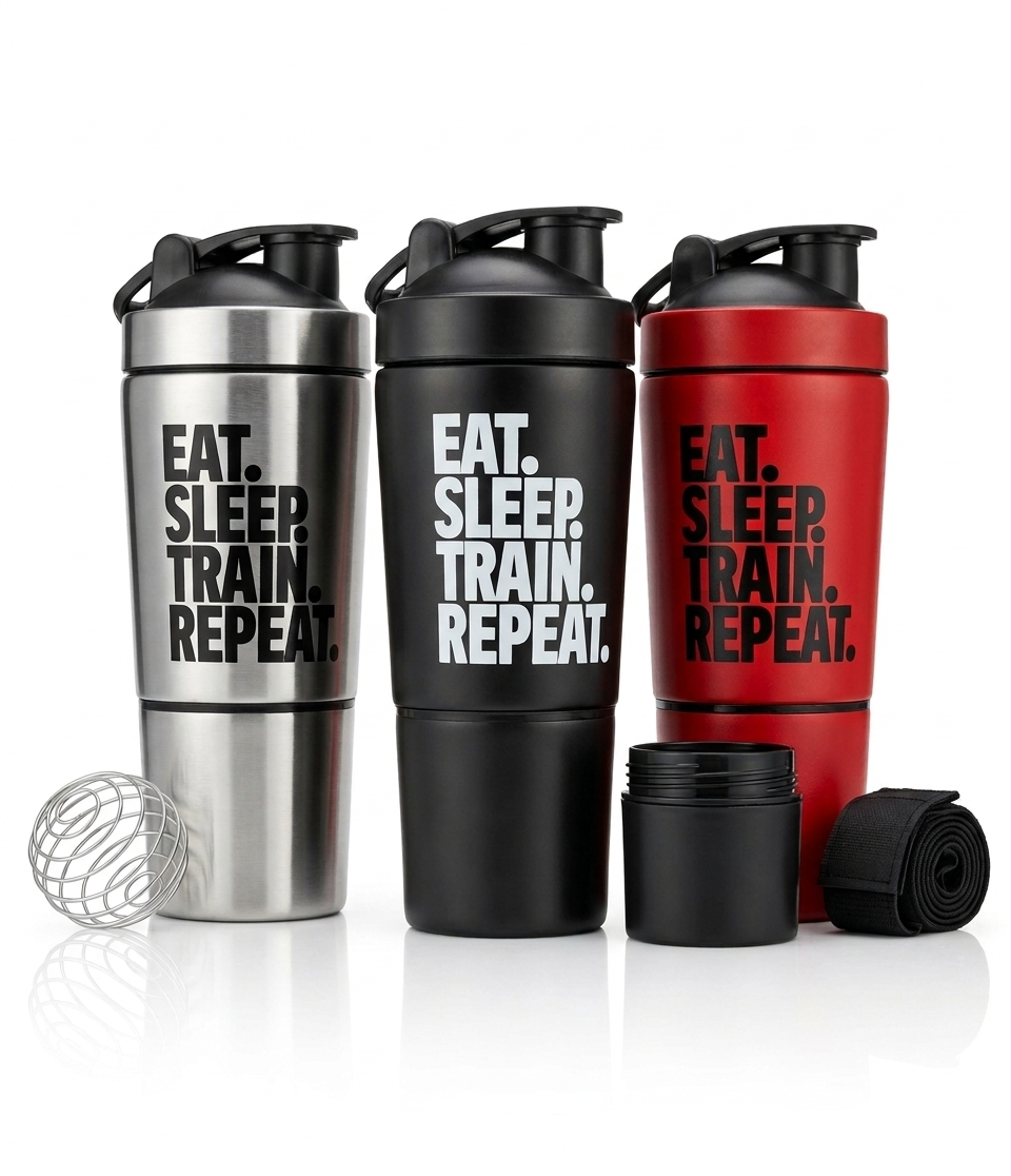 black stainless steel protein shaker bottle