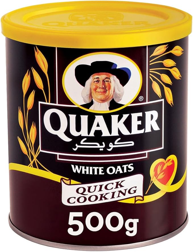 Quaker Quick Cooking White Oats, 500g tin.