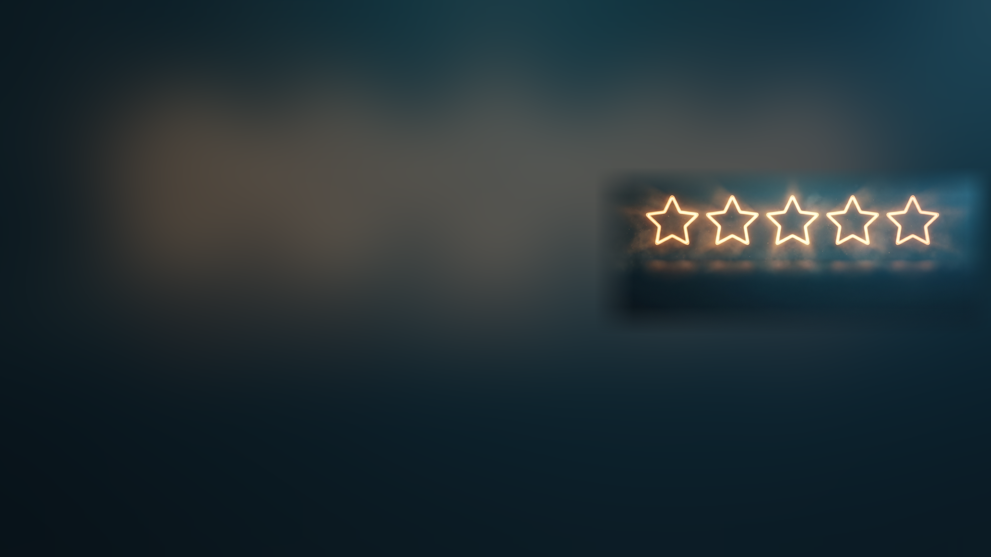 A row of five glowing amber stars against a dark teal background