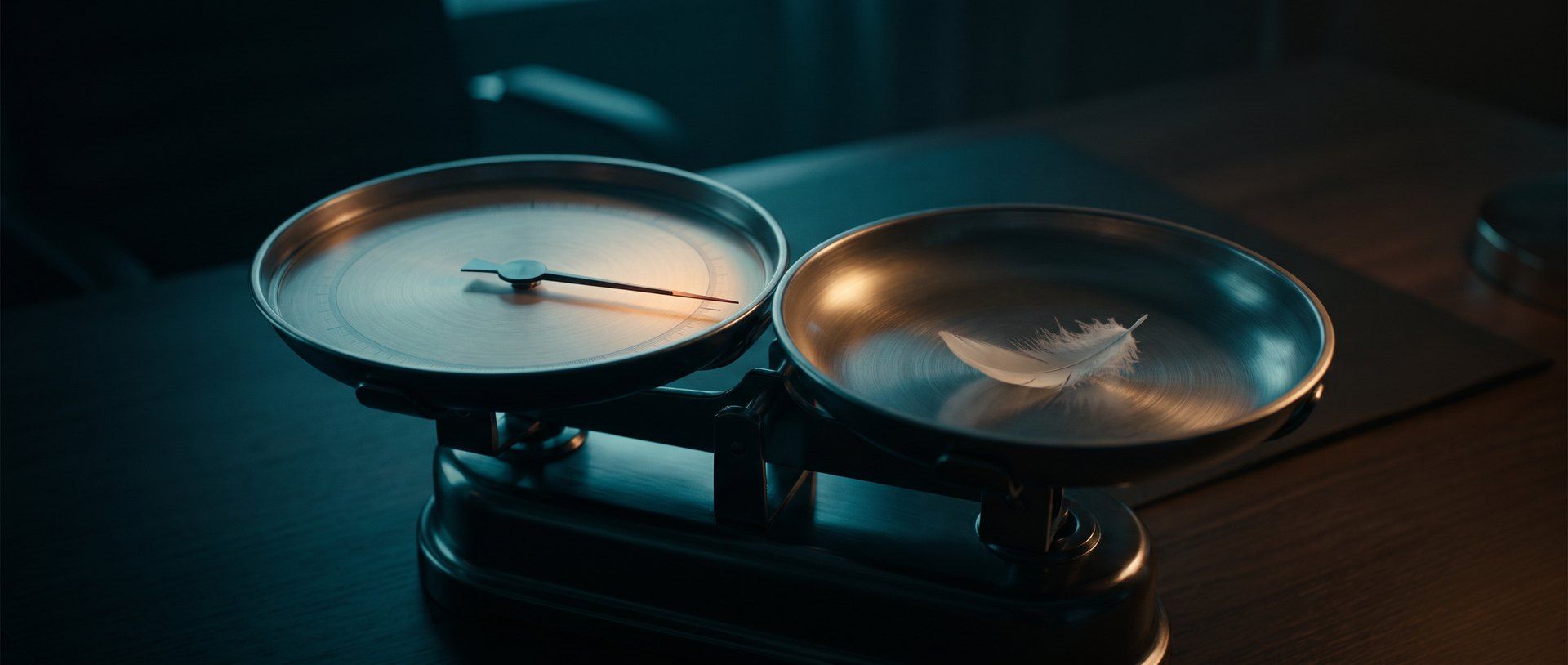 A dial weighing scale with its needle swung to a big reading while the pan holds only a feather -- Meta's number reads higher than reality.