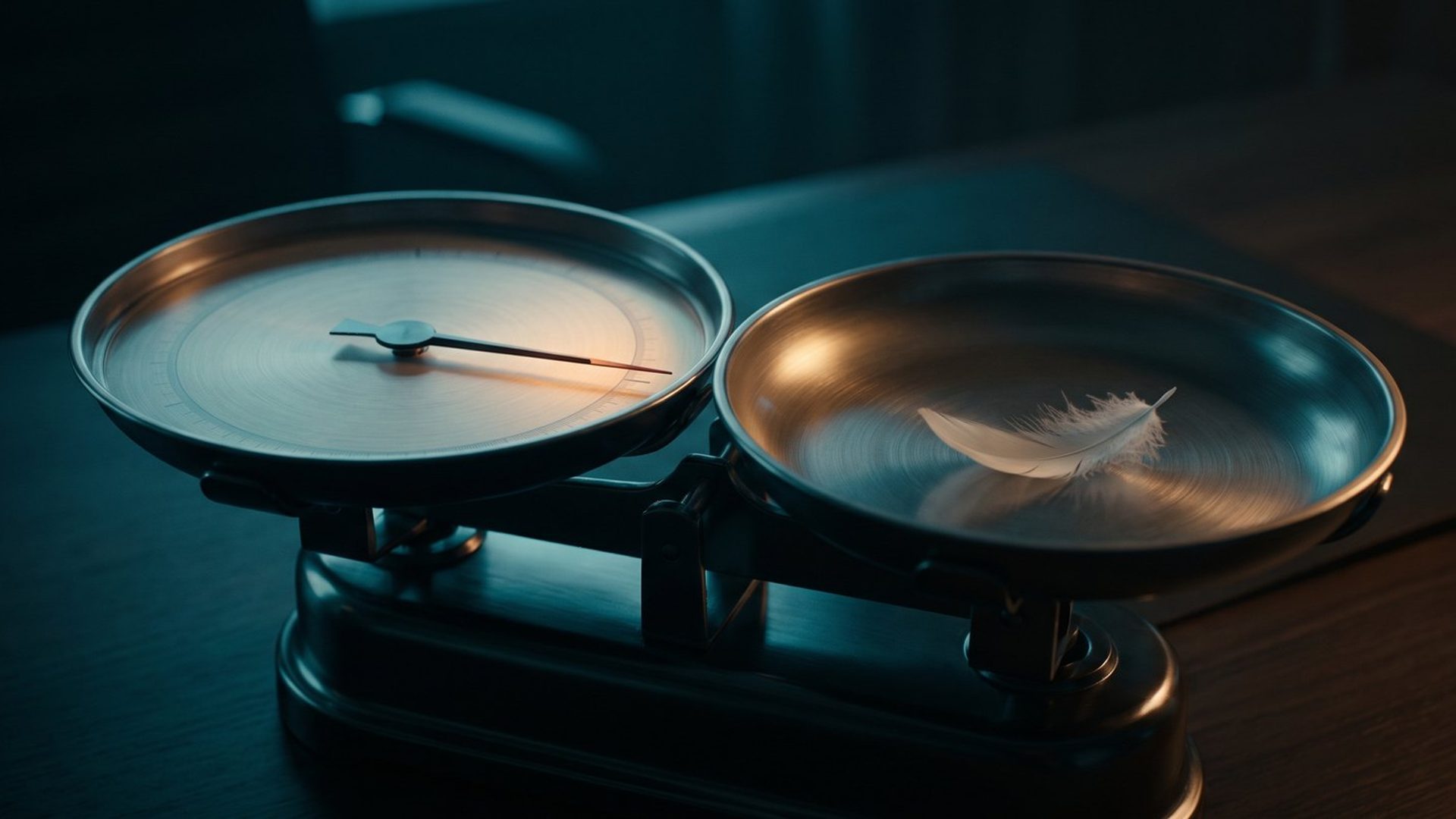A dial weighing scale with its needle swung to a big reading while the pan holds only a feather -- Meta's number reads higher than reality.